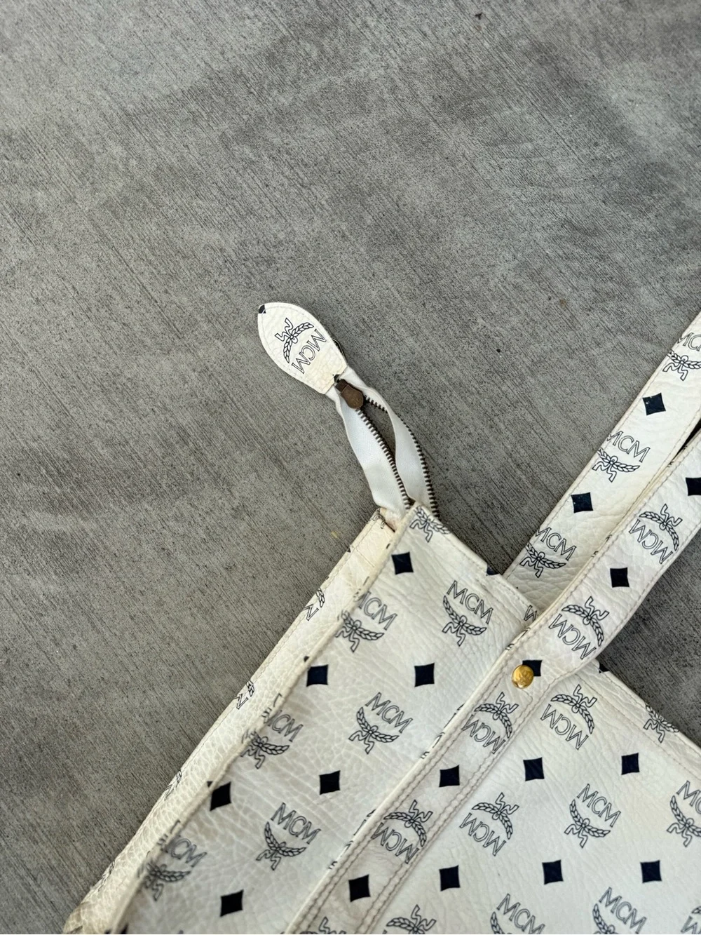 MCM White Logo-Print Double-Handle Tote
